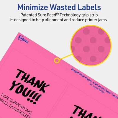 Avery Laser/Inkjet Square Multipurpose Labels, 4" x 4", Bright Pink, 320/Box (94100)