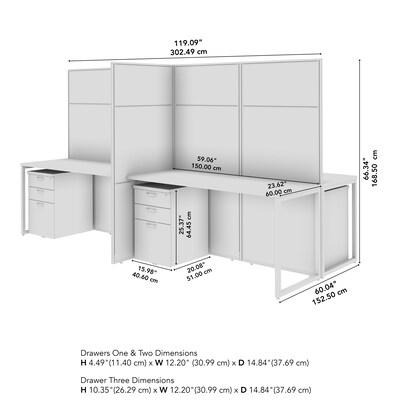 Bush Business Furniture Easy Office 66"H x 119"W 4 Person Back to Back Cubicle Panel Workstation, Natural Elm (EODH66SNE-03K)