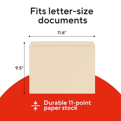 Staples 30% Recycled File Folders, Single Tab, Letter Size, Manila, 100/Box (ST56676-CC)