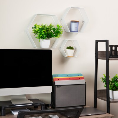 Mind Reader Metal Honeycomb Hexagon Floating Shelves, White, 3/Set (WALL3PC-WHT)