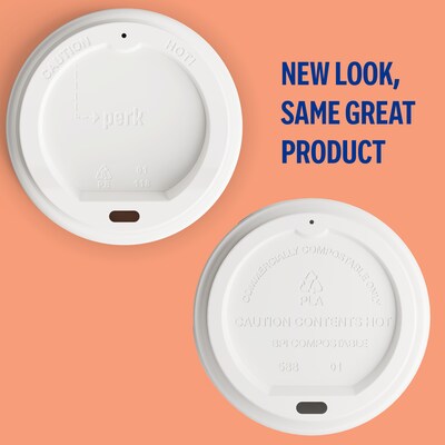 Perk™ Plastic Hot Cup Lid, 10/12/16 Oz., White, 50/Pack (PK54369)