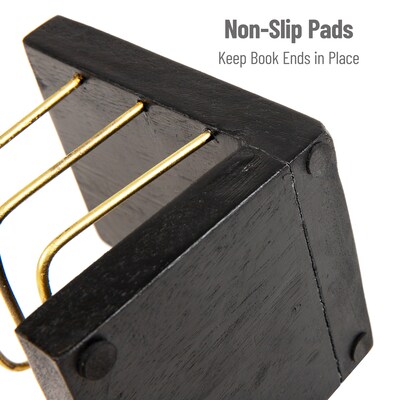 Mind Reader Wood Decorative Basket Book Ends, 5", Black/Gold (BOOKBASK2-BLK)