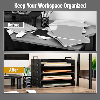 Mind Reader 4-Compartment Stackable Plastic Desk Tray, Black (DANSTACK4-BLK)