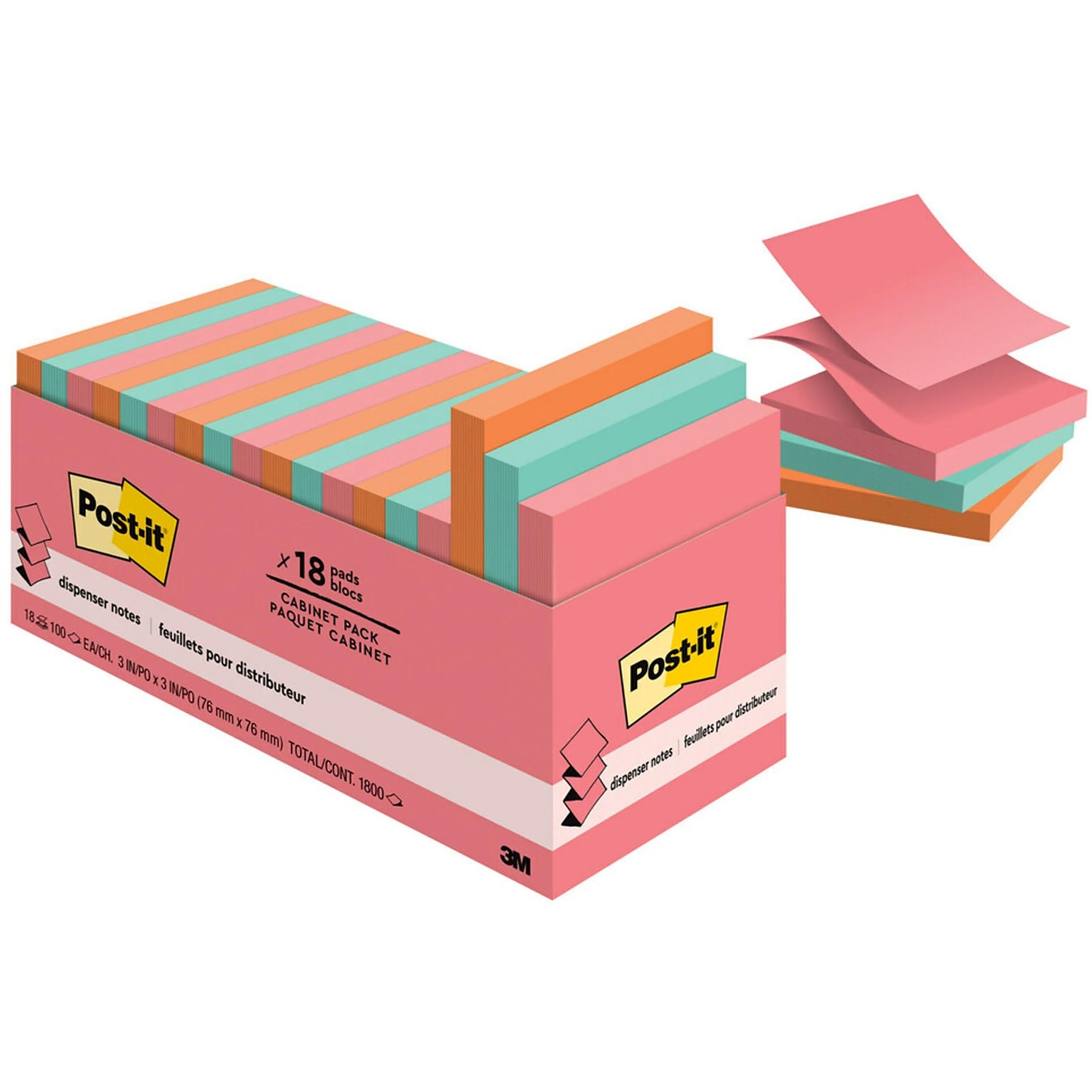 Post-it Pop-up Notes, 3 x 3, Poptimistic Collection, 100 Sheets/Pad, 18 Pads/Cabinet Pack (R330-18CTCP)
