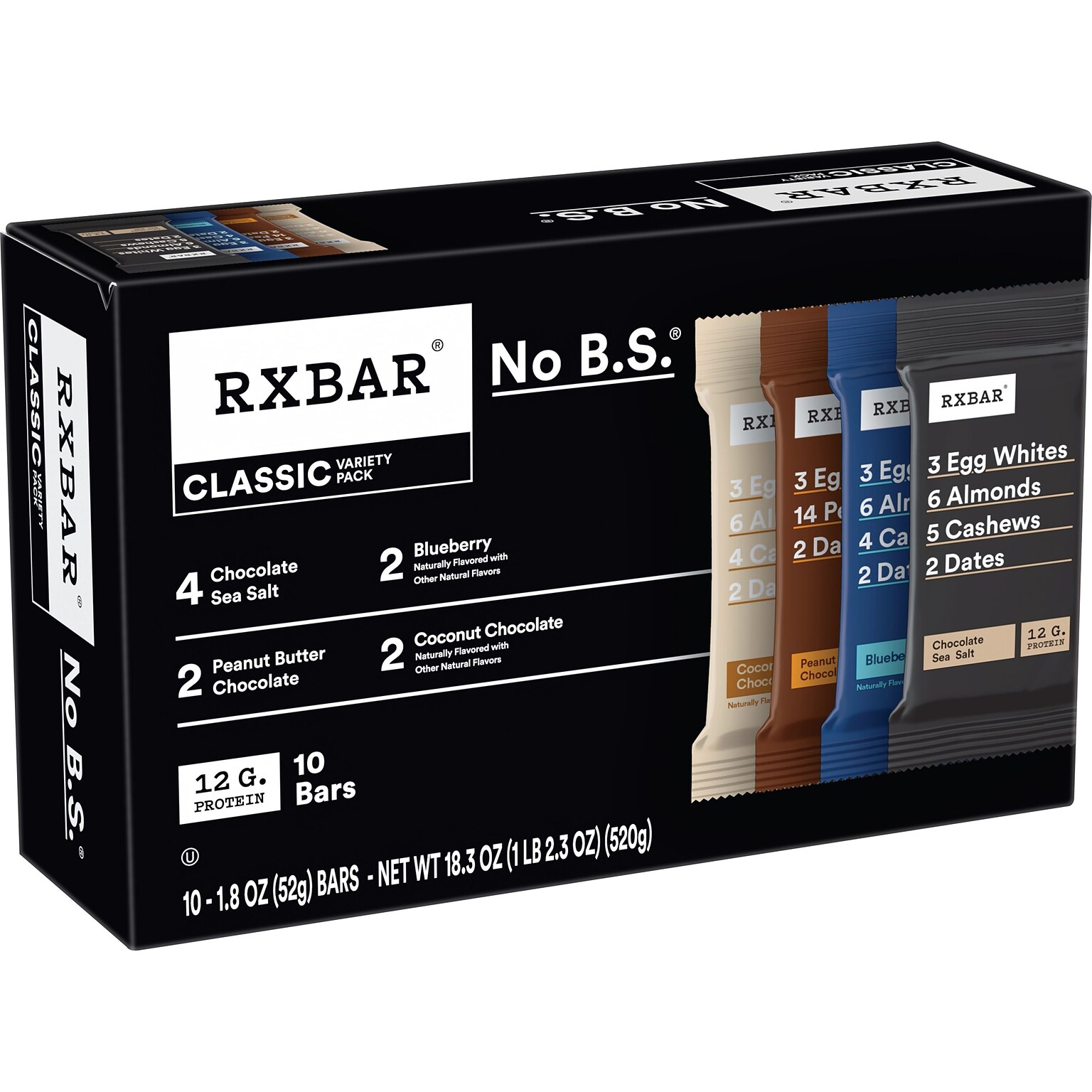 RXBAR Classic Gluten Free Protein Bars Variety Pack, 1.8 oz., 10 Bars/Box (85916200725)
