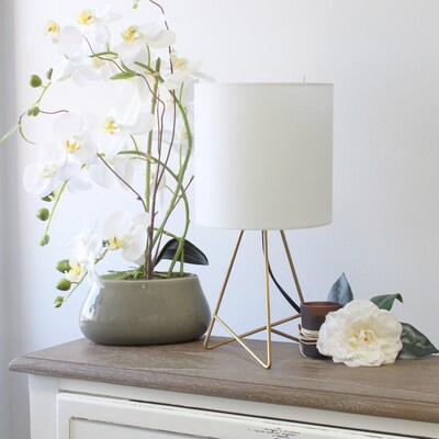Simple Designs Down to the Wire Table Lamp Fabric Shade, Gold with White Shade (LT2066-GDW)