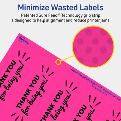 Avery Laser/Inkjet Rectangle Multipurpose Labels, 9.75" x 1.25", Neon Magenta, 400/Box (94262)
