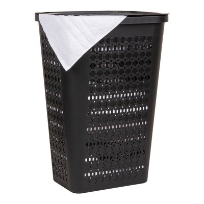 Mind Reader Slim Tapered Hamper with Lid, Plastic, Black (SWHAMP50-BLK)