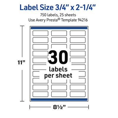 Avery Rectangle Laser Multipurpose Labels, 0.75" x 2.25", White, 750/Pack (19479399233)