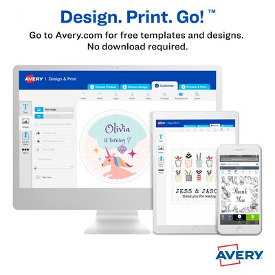 Avery Print-to-the-Edge Laser/Inkjet Square Labels, 2" x 2", Glossy White, 120 Labels/Pack (22565)