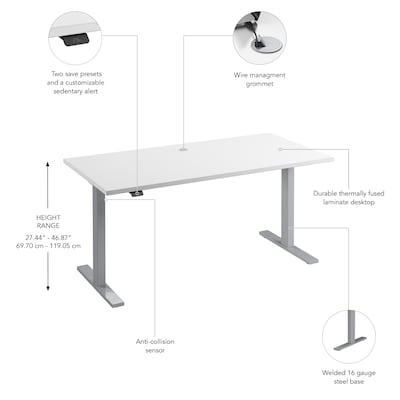 Bush Business Furniture Move 60 Series 60"W Electric Height Adjustable Standing Desk, White (M6S6030WHSK)
