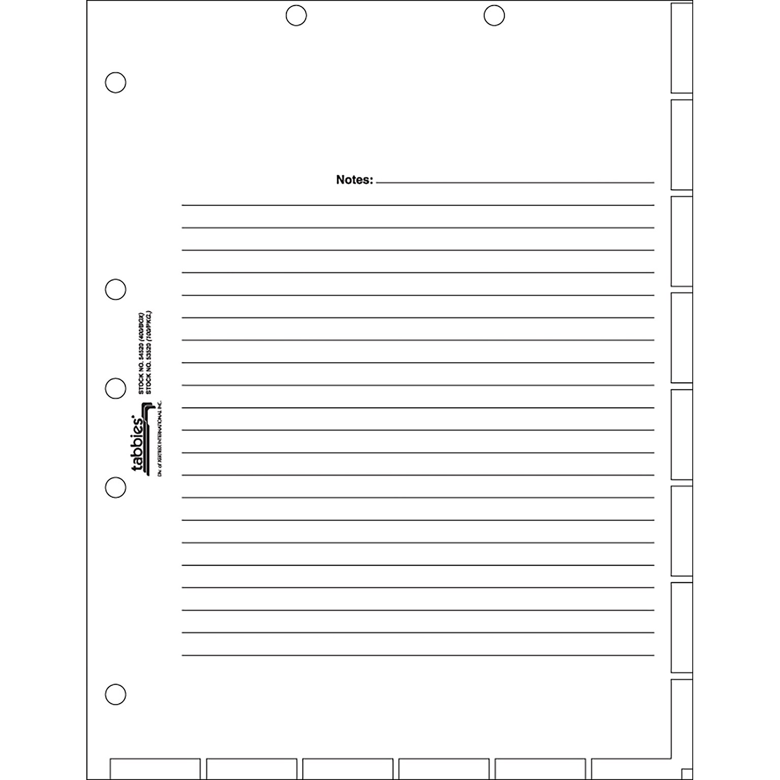 Tabbies Medical Chart Index Blank Tab Dividers, 7-Hole Punched, White, 400/Box (TAB54520)