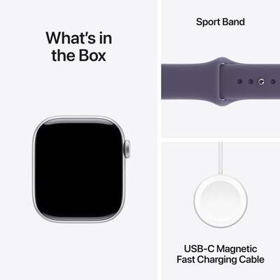 Apple Watch Series 11 GPS Smartwatch, 42mm, Silver Aluminum Case with Purple Fog Sport Band, Small/Medium (MEU64LW/A)