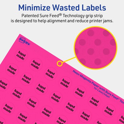 Avery Laser/Inkjet Round Multipurpose Labels, 0.75" Dia., Neon Magenta, 800/Pack (94504)