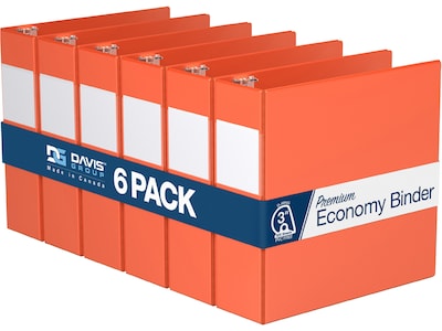 Davis Group Premium Economy 3 3-Ring Non-View Binders, D-Ring, Orange, 6/Pack (2305-19-06)