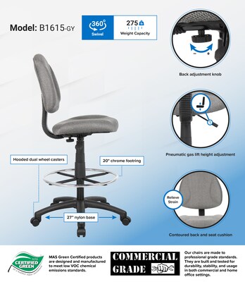 Boss Drafting Stool w/ Footring; Gray