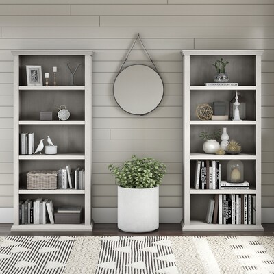 Bush Furniture Yorktown 67H 5-Shelf Bookcase with Adjustable Shelves, Linen White Oak Laminated Woo