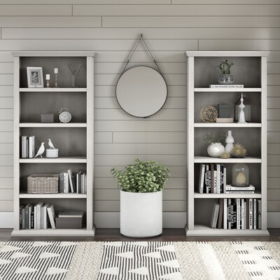Bush Furniture Yorktown 67"H 5-Shelf Bookcase with Adjustable Shelves, Linen White Oak Laminated Wood, 2/Set (YRK012LW)