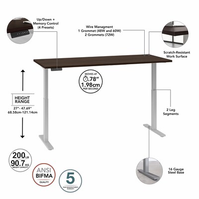 Bush Business Furniture Move 60 Series 72"W Electric Height Adjustable Standing Desk, Black Walnut/Cool Gray (M6S7230BWSK)