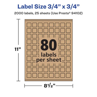 Avery Laser/Inkjet Square Multipurpose Labels, 3/4" x 3/4", Kraft Brown, 2000 Labels/Pack ( 94102)