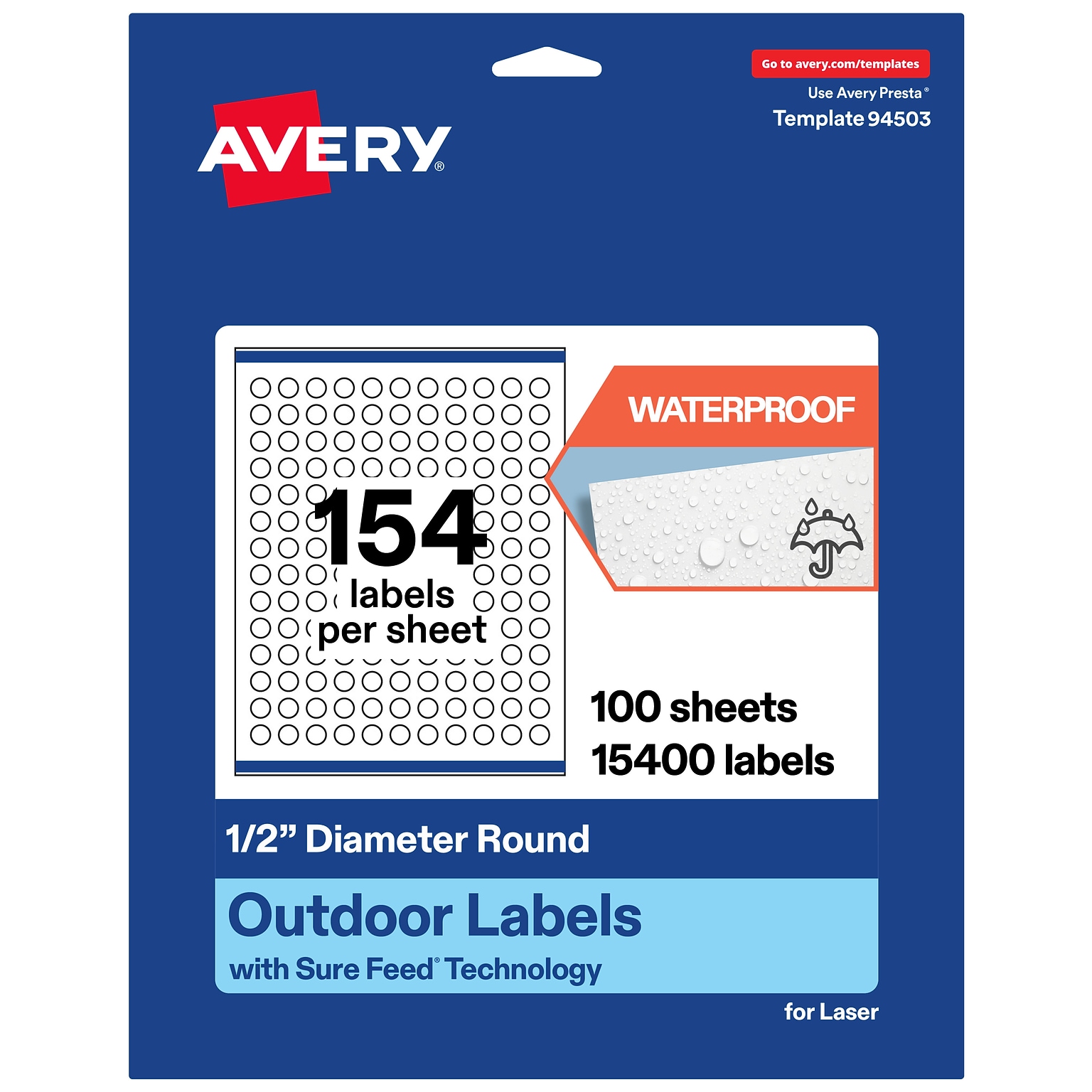 Avery Round Laser Multipurpose Labels, 0.5 Dia., White, 15400/Box (19479399415)