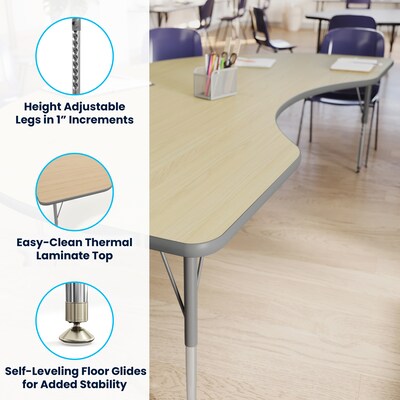 Flash Furniture Wren Kidney Activity Table, 96" x 48", Height Adjustable, Light Natural Top/Silver Frame (XUA4896KDLNTA)