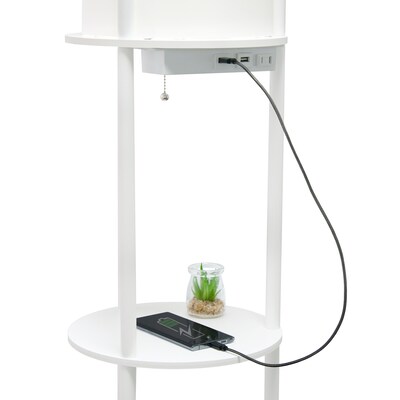 Simple Designs Etagere Organizer Storage 62.5" Floor Lamp with 2 USB Charging Ports and 1 Charging Outlet, White (LF2010-WHT)