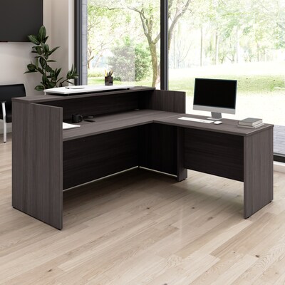 Bush Business Furniture Arrive 72"W L Shaped Reception Desk with Counter, Storm Gray (ARV009SG)