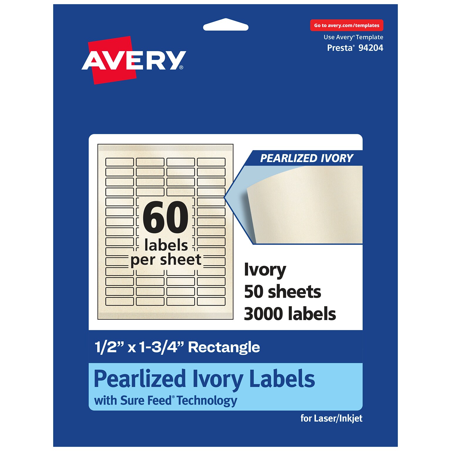 Avery Pearlized Ivory Rectangle Multipurpose Labels, .5 x 1.75, Ivory, 3000/Box (94204)