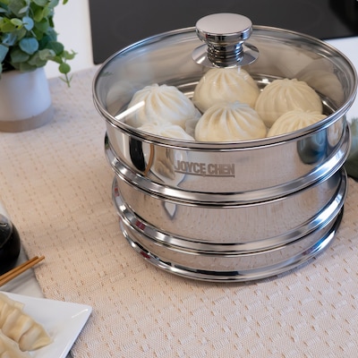 Joyce Chen 2-Tier Stainless Steel Steamer with Vented Glass Lid & Wok Adapter Ring, 10" (ESCLJ262510)