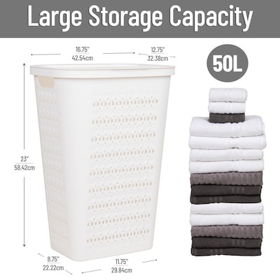 Mind Reader Slim Tapered Hamper with Lid, Plastic, White (SWHAMP50-WHT)