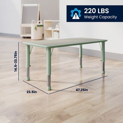 Flash Furniture Wren Rectangular Activity Table, 23.5" x 47.25", Height Adjustable, Light Gray Woodgrain/Sage (YU060RECTBSGE)