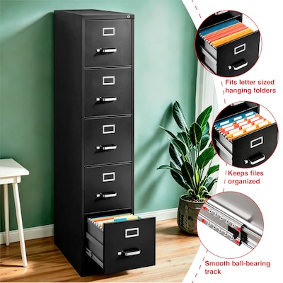 Quill Brand® Commercial 5 File Drawer Vertical File Cabinet, Locking, Black, Letter, 26.5"D (21917D)
