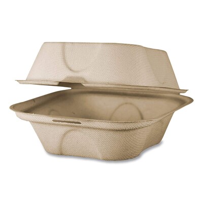 World Centric Fiber Hinged Takeout Container, Natural, 50/Pack, 500/Carton (WORTOSCU15BLFP)