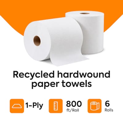 Coastwide Professional™ Recycled Hardwound Paper Towels, 1-Ply, 800 ft./Roll, 6 Rolls/Carton (CW20182)