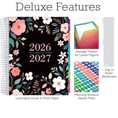2026-2027 Excello Brands 8.5" x 11" Academic Weekly & Monthly Planner, Paperboard Cover, Black Floral Pink (NAY27-DLX-06)