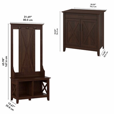 Bush Furniture Key West 66" Entryway Storage Set with Hall Tree, Shoe Bench, and Armoire Cabinet, Bing Cherry (KWS055BC)