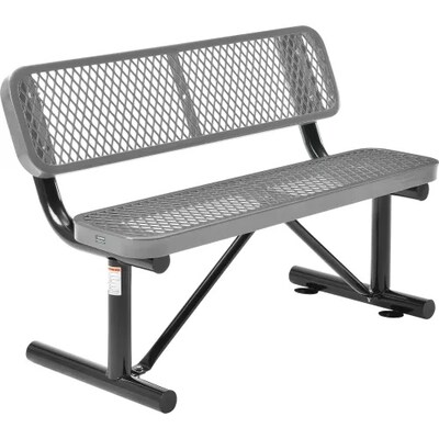 Global Industrial 4 Outdoor Steel Bench w/ Backrest, Expanded Metal, Gray (695743GY)