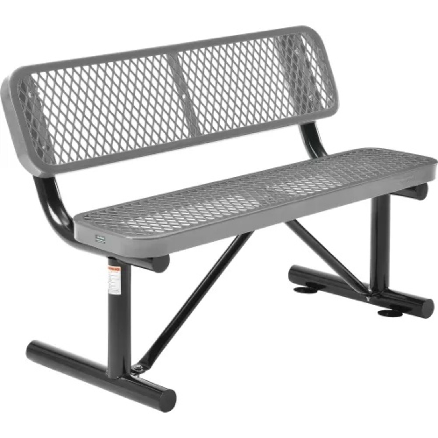Global Industrial 4 Outdoor Steel Bench w/ Backrest, Expanded Metal, Gray (695743GY)