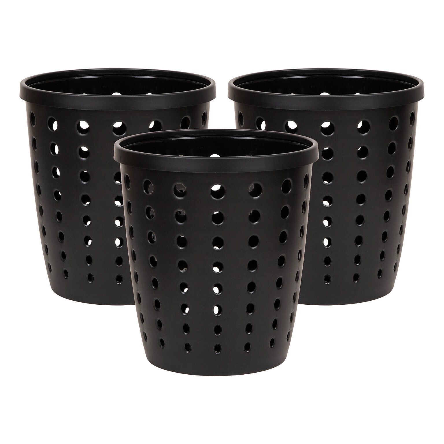 Staples Plastic Trash Can, 2.8 Gallon, Black, 3/Pack (ST63906)