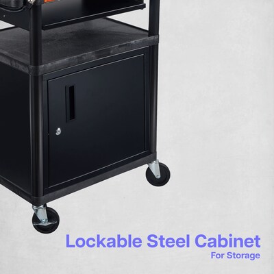 Luxor ENDURA 3-Shelf Media Utility Cart with Cabinet, Keyboard Tray, and Electric Power, Black (LP34CLE-B)