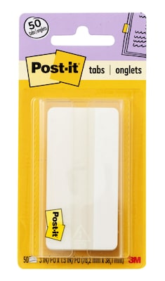 Post-it® Durable Tabs, 3 Wide, Solid, White, 50 Tabs/Pack (686F-50WH3IN)