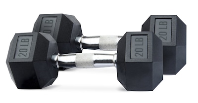 WeCare Fitness Rubber-Coated Chrome Handle 20 Lbs Dumbbells, 2/Set (WDN100013)