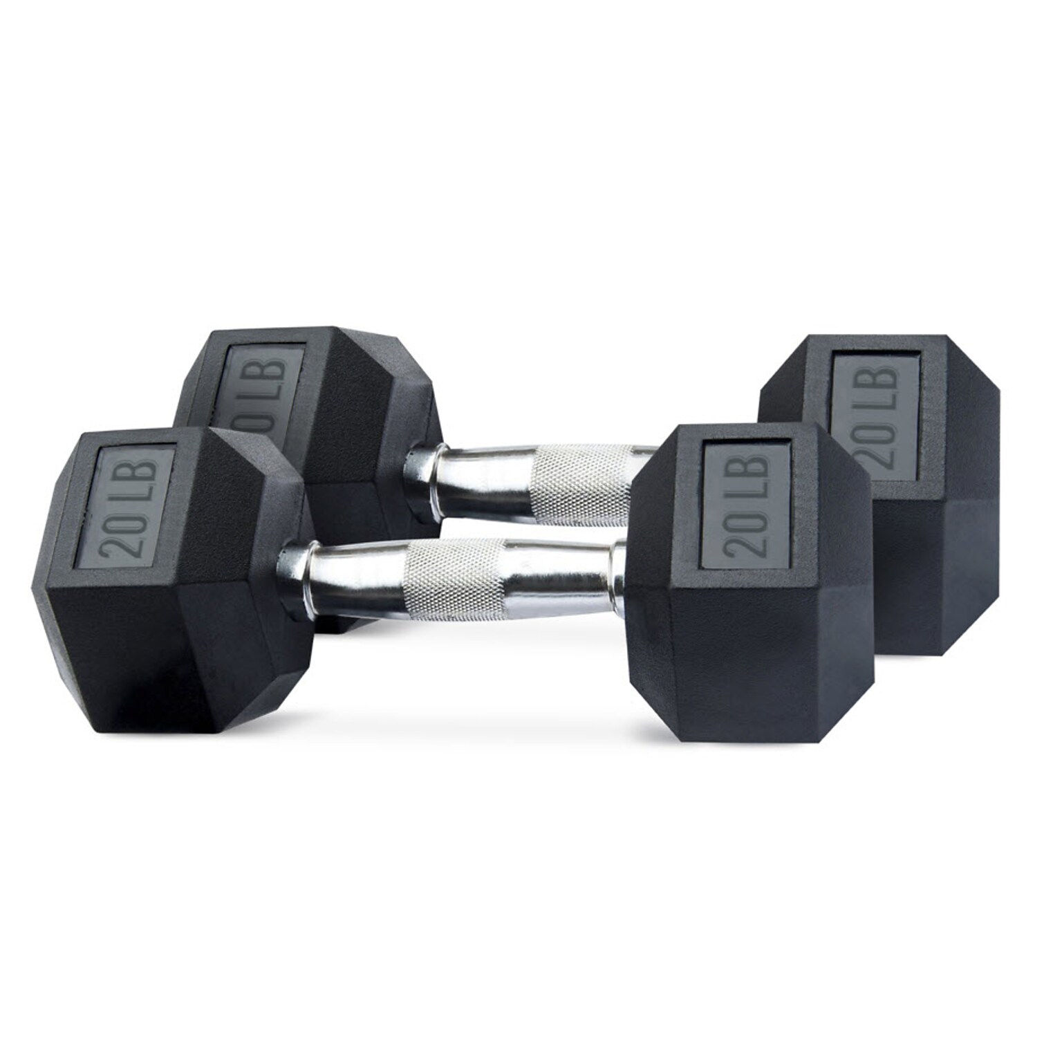 WeCare Fitness Rubber-Coated Chrome Handle 20 Lbs Dumbbells, 2/Set (WDN100013)