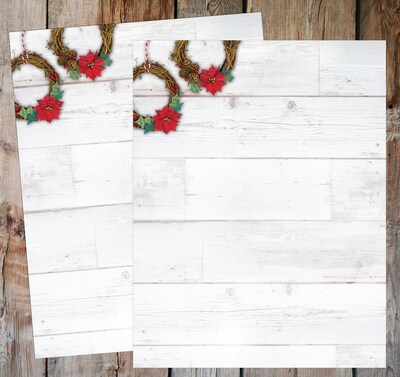 Great Papers! Holiday Stationery Letterhead Wreaths on Wood, Multicolor, 50 sheets (2024039)