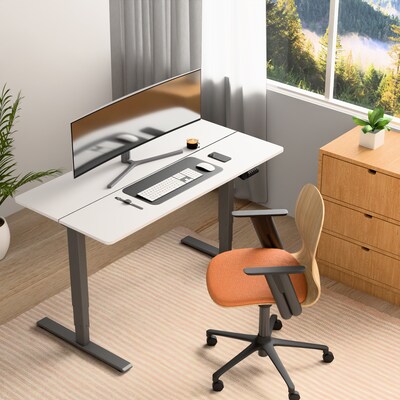 FlexiSpot ET362 55"W Electric Adjustable Standing Desk, White/Grey (4S-S09010089)