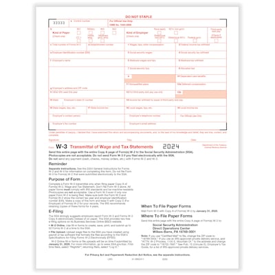 ComplyRight 2024 W-3 Tax Form, 1-Part, Transmittal, 10/Pack (520010)