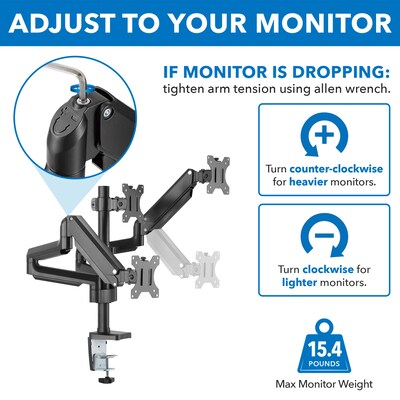 Mount-It! Adjustable Triple Monitor Mount with Gas Spring Arms, Up to 27", Black (MI-4753B)