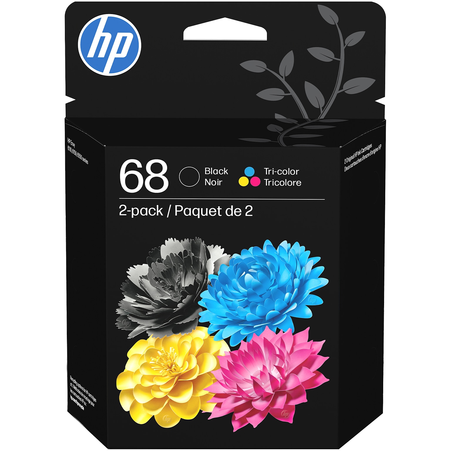 HP 68 Black/Tri-Color Standard Ink Cartridges 2/Pack, Works with Envy 6100e, 6500e Series (6L6S2TN)
