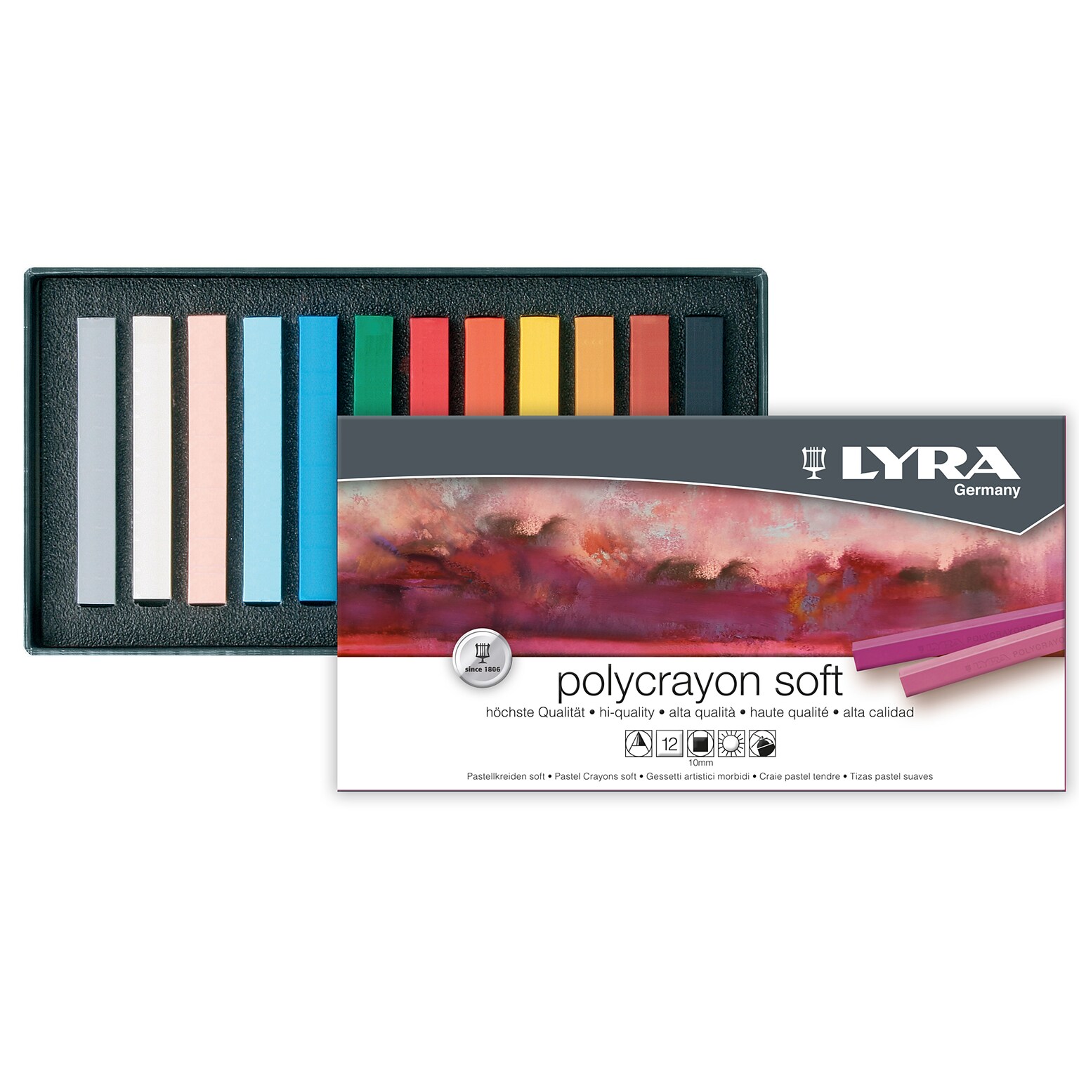 Lyra PolyCrayons Soft Pastel Sticks Set, Assorted Colors, 12/Set (LYXL5651120)